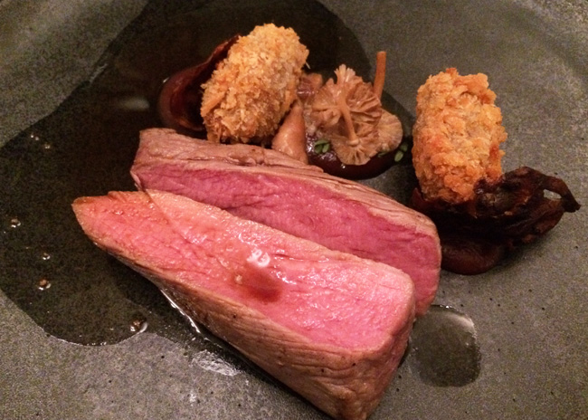 Budapest - Mangalisa pork filet with chanterelles and Jerusalem artichoke at Mak