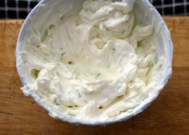 The making of scallion cream cheese