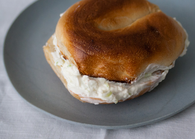 Scallion cream cheese bagel